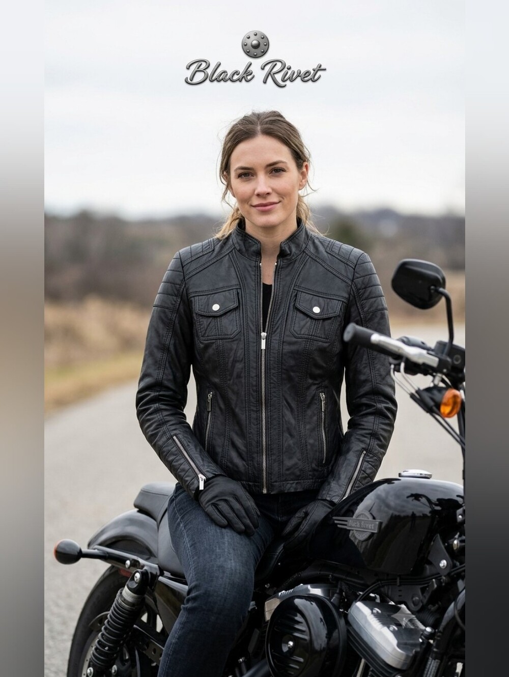 Black Rivet Women's Black Quilted Moto Jacket with Snap Chest Pockets Ptp 18"
